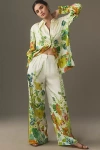 Alemais Constance Pleated Floral Wide-leg Pants In White