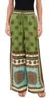 Alemais Contina Multicolor Pants With Elastic Waist And Drawstring And All-over Print In Viscose For Women In Green