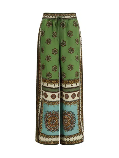 Alemais Contina Multicolor Pants With Elastic Drawstring Waist And All-over Print In Viscose Woman In Green