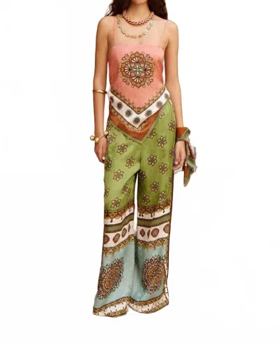 Alemais Contina Printed Jacquard Wide-leg Pants In Green