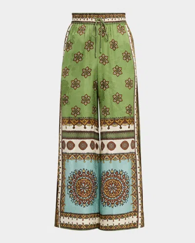 Alemais Contina Printed Jacquard Wide-leg Pants In Green