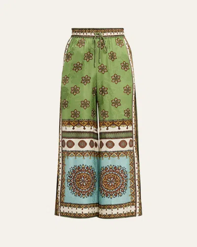 Alemais Contina Multicolor Pants With Elastic Drawstring Waist And All-over Print In Viscose Woman In Green