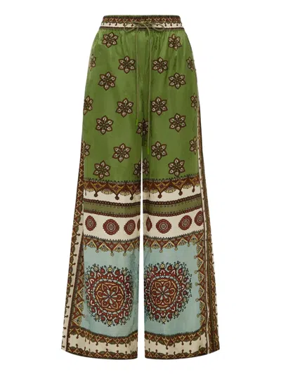Alemais Contina Printed Jacquard Wide-leg Pants In Green