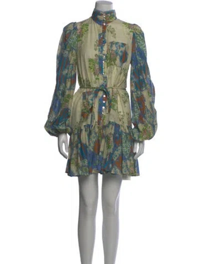 Pre-owned Alemais Cornflower Patchwork Skye Mini Dress In Blue