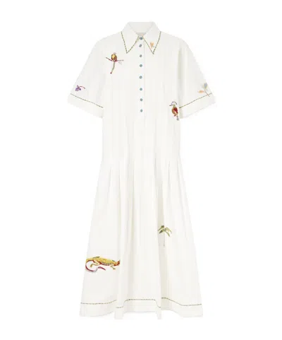 Alemais Camelia Embroidered Organic Cotton-poplin Midi Dress In White