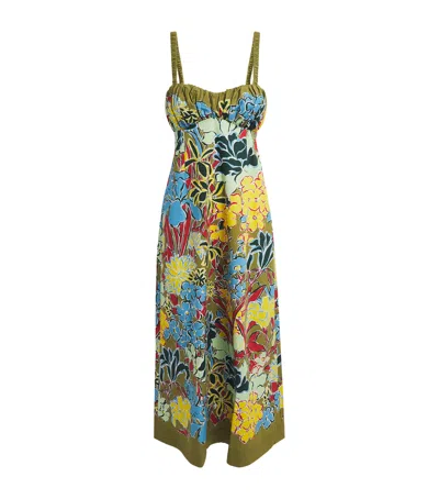 Alemais Cotton Floral Solstice Midi Dress In Green