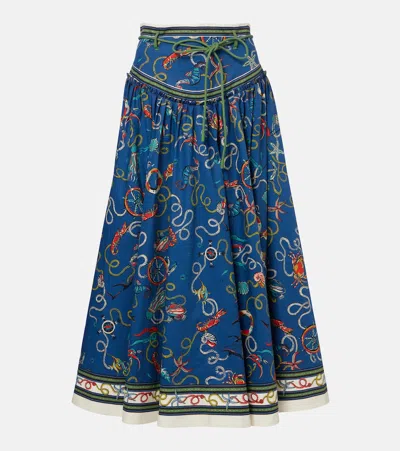 Alemais Cove Printed Cotton Maxi Skirt In Blue