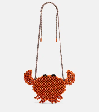 Alemais Alémais Crab Mini Beaded Crossbody Bag In Orange
