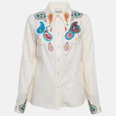 Alemais Cream Linen Embroidered Long Sleeve Shirt In Multi