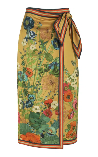 Alemais Cresida Floral Linen-blend Midi Wrap Skirt In Yellow