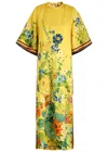 Alemais Cresida Floral-print Satin Midi Dress In Yellow
