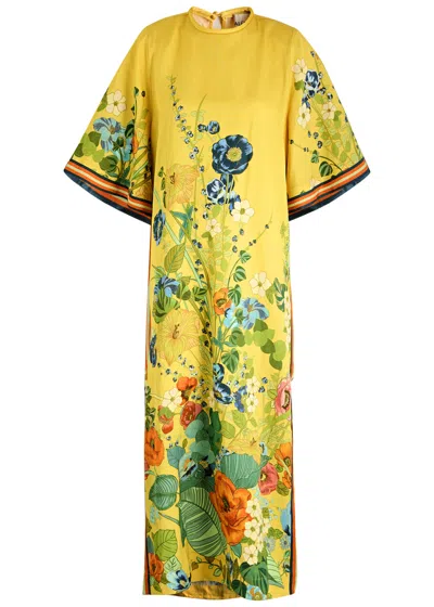 Alemais Cresida Floral-print Satin Midi Dress In Yellow