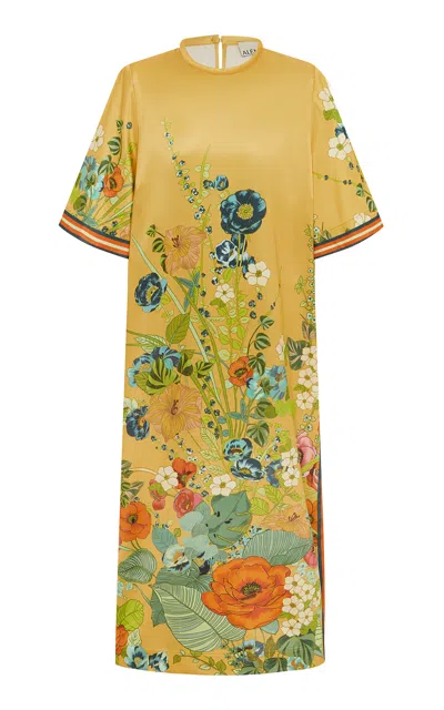 Alemais Cresida Printed Linen-blend Midi Dress In Yellow