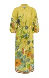 Alemais Cresida Printed Linen Midi Dress In Yellow