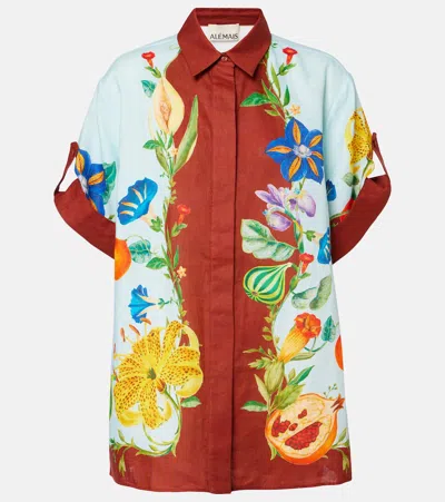 Alemais Dahlia Floral Linen Shirt In Blue In Multi
