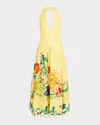 Alemais Dahlia Floral Print Halterneck Maxi Dress In Lemon
