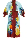 Alemais Dahlia Printed Cotton-blend Midi Shirt Dress In Blue