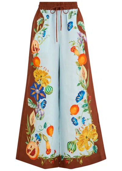 ALEMAIS ALEMAIS DAHLIA PRINTED WIDE-LEG FLAX TROUSERS