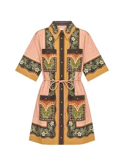 Alemais Darcey Paisley-print Belted Mini Shirt Dress In Multi
