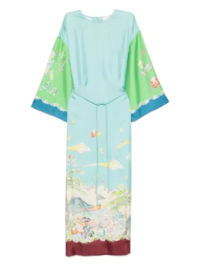Alemais Daria Graphic-print Silk Midi Dress In Blue