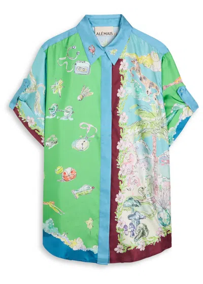 Alemais Daria Printed Silk-twill Shirt In Green