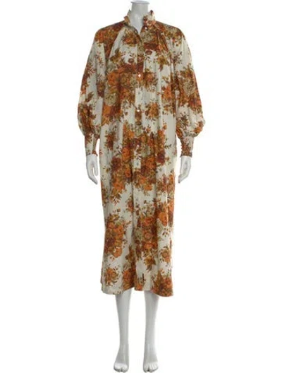 Pre-owned Alemais Derby Floral Long Dress In Brown