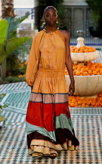 Alemais Desert Asymmetric Silk-cotton Habotai Gown In Multi