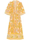 Alemais Diana Printed Belted Cotton Midi Dress In Orange
