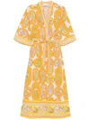 Alemais Diana Printed Belted Cotton Midi Dress In Orange