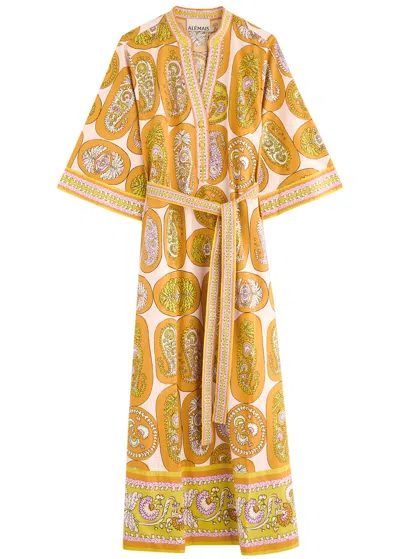 Alemais Diana Printed Belted Cotton Midi Dress In Multicoloured