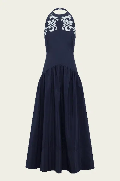 Alemais Dillon Applique Halter Gown In Ink In Blue