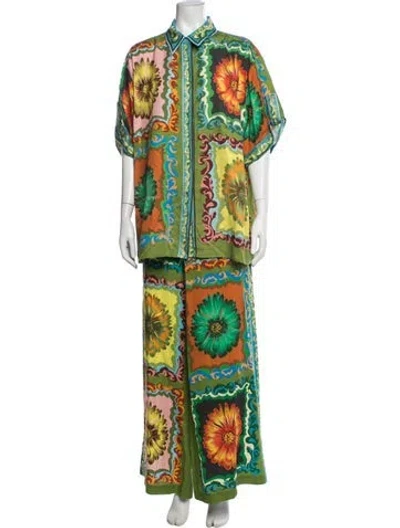 Pre-owned Alemais Disco Daisy Floral Print Pant Set In Green