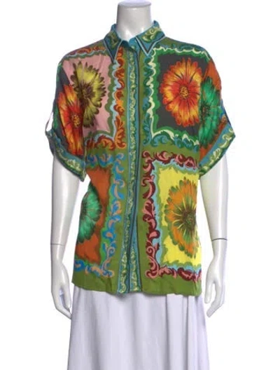 Pre-owned Alemais Disco Daisy Shirt Silk Blouse In Green
