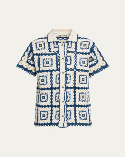 Alemais Dolly Crochet Button-front Shirt In Blue
