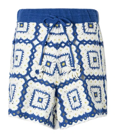 Alemais Dolly Crocheted Cotton Shorts In Blue