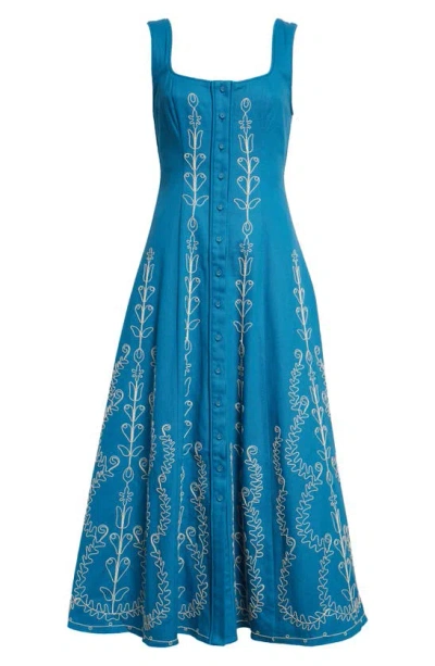 Alemais Donovan Corded Floral Organic Cotton Dress In Blue