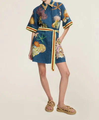 Alemais Dorian Linen Dress In Navy In Blue
