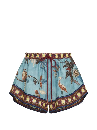Alemais Drawstring-fastening Bird-print Shorts In Multi
