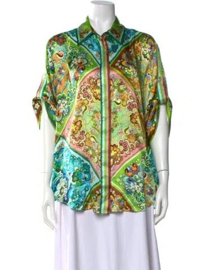 Pre-owned Alemais Dreamer Silk Blouse In Green