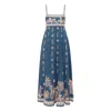 Alemais Acacia Printed Linen Midi Dress In Blue