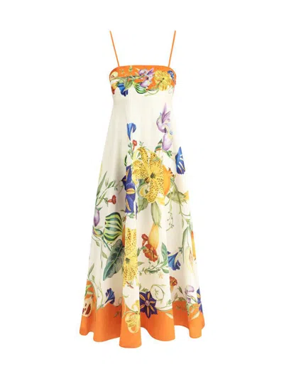 Alemais Flores Floral-print Smocked Linen Midi Dress In Multicolour