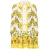 Alemais Gisela Floral Linen Balloon-sleeve Mini Shirtdress In Yellow/neutrals
