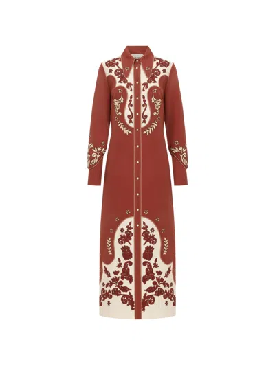 Alemais Duke Embroidered Maxi Shirtdress In Brown