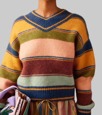 Alemais Dusk V-neck Knit Sweater In Stripe In Multi