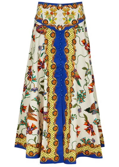 Alemais Effie Printed Stretch-cotton Midi Skirt In Blue