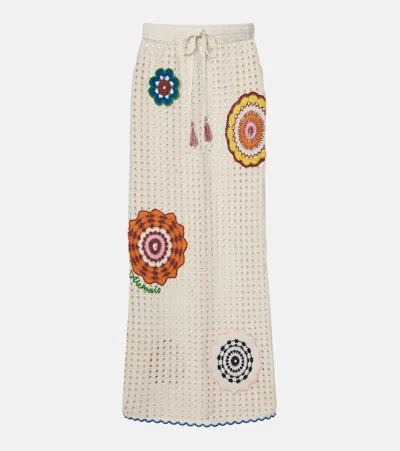 Alemais Elma Crochet Embroidered Cotton Maxi Skirt In White