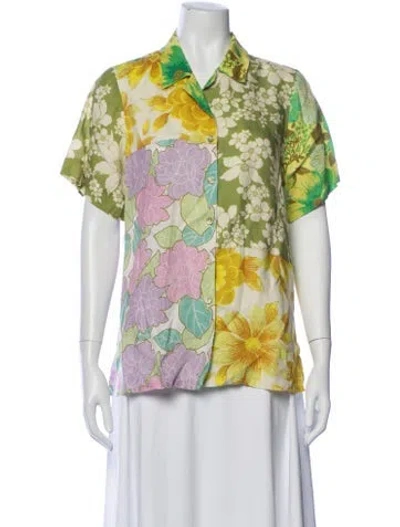 Pre-owned Alemais Elora Patchwork Linen Button-up Top In Green