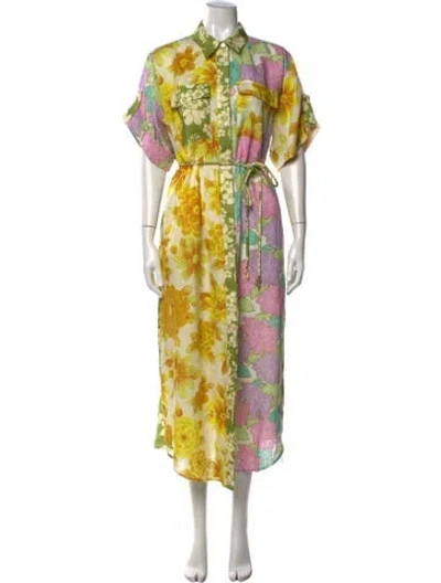 Pre-owned Alemais Elora Patchwork Long Dress In Yellow