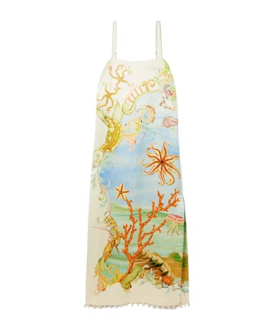 Alemais Embellished Printed Hemp And Silk-blend Midi Dress In Neutral