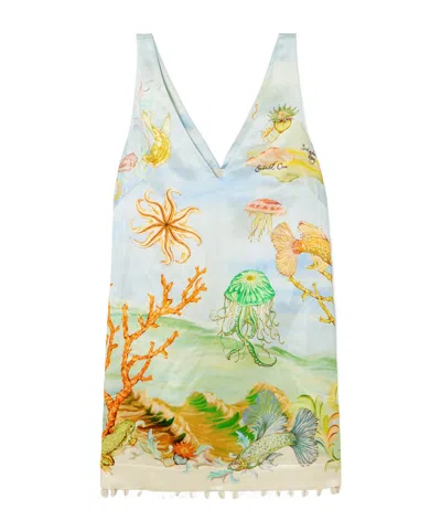 Alemais Embellished Printed Hemp And Silk-blend Mini Dress In Multi
